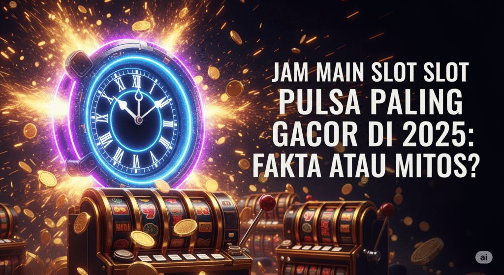 Ilustrasi pemain sedang bermain slot pulsa di malam hari, menunjukkan jam gacor dengan grafik kemenangan meningkat.